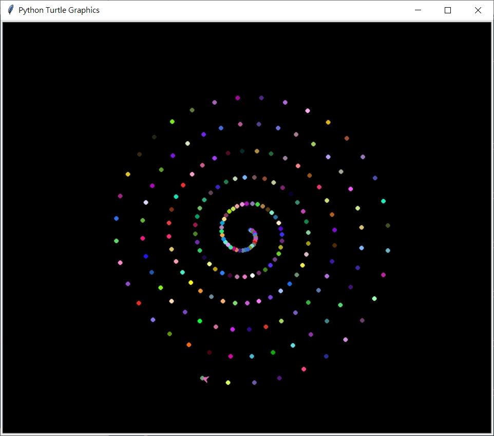 help('turtle.tracer')_例子_4.10 畫螺旋線_彩色串珠_color