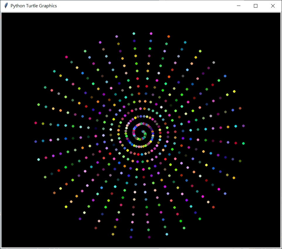 help('turtle.tracer')_例子_4.10 畫螺旋線_彩色串珠_color2