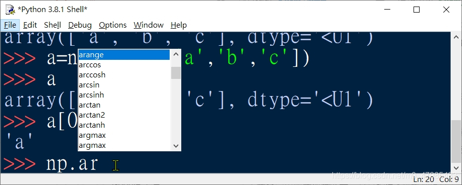 IDLE按 tab 鍵 會有自動補齊指令拼字的功能
