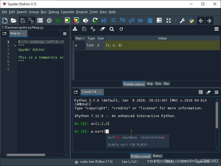 在 Spyder 輸入指令(物件方法)時, 會自動提示引數之輸入法則